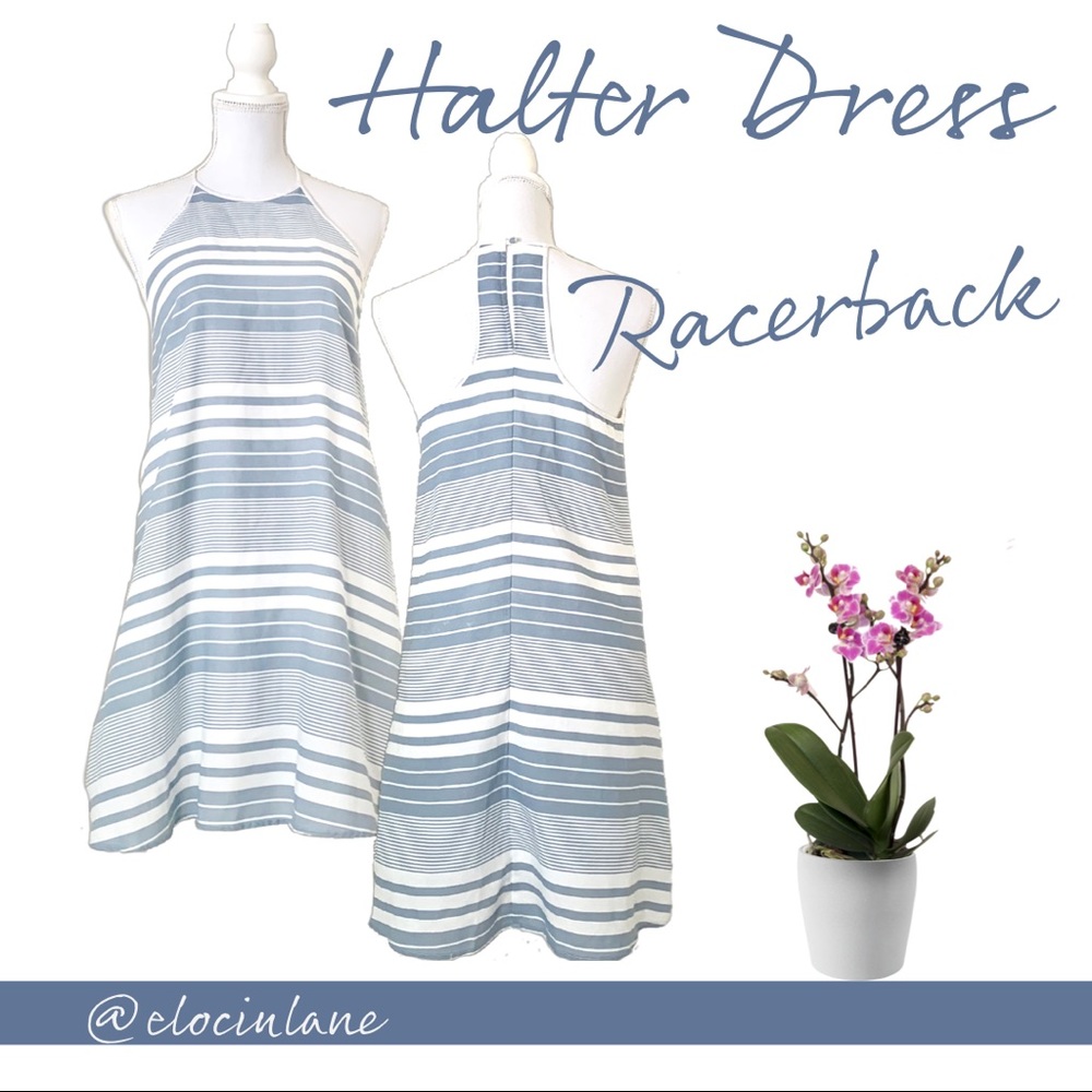 Blue/White Striped Halter Dress